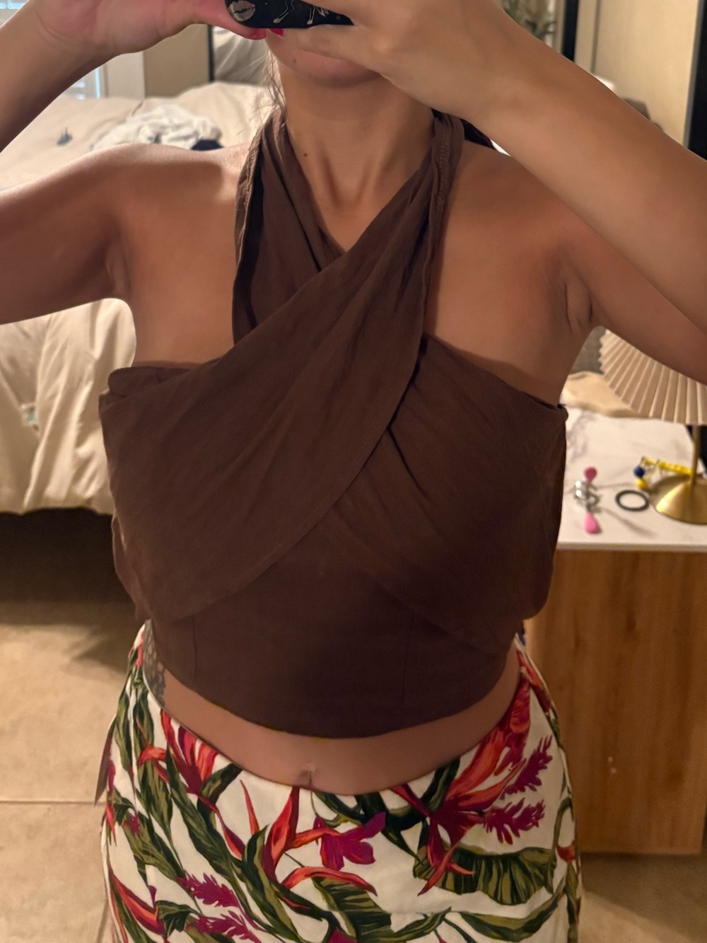 SHEIN Brown Crisscross Halter Top Size Medium NWOT - Picture 2 of 6